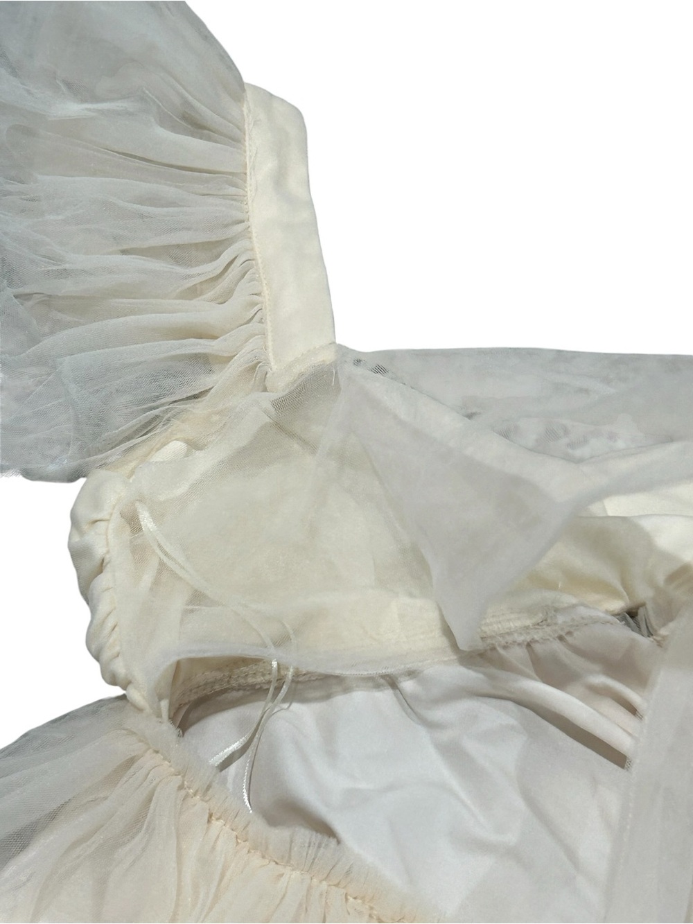 MABLE Mini Dress Mesh Tier Tulle Ruffle in Cream Size M Whimsical Fairycore NWOT - Picture 5 of 11